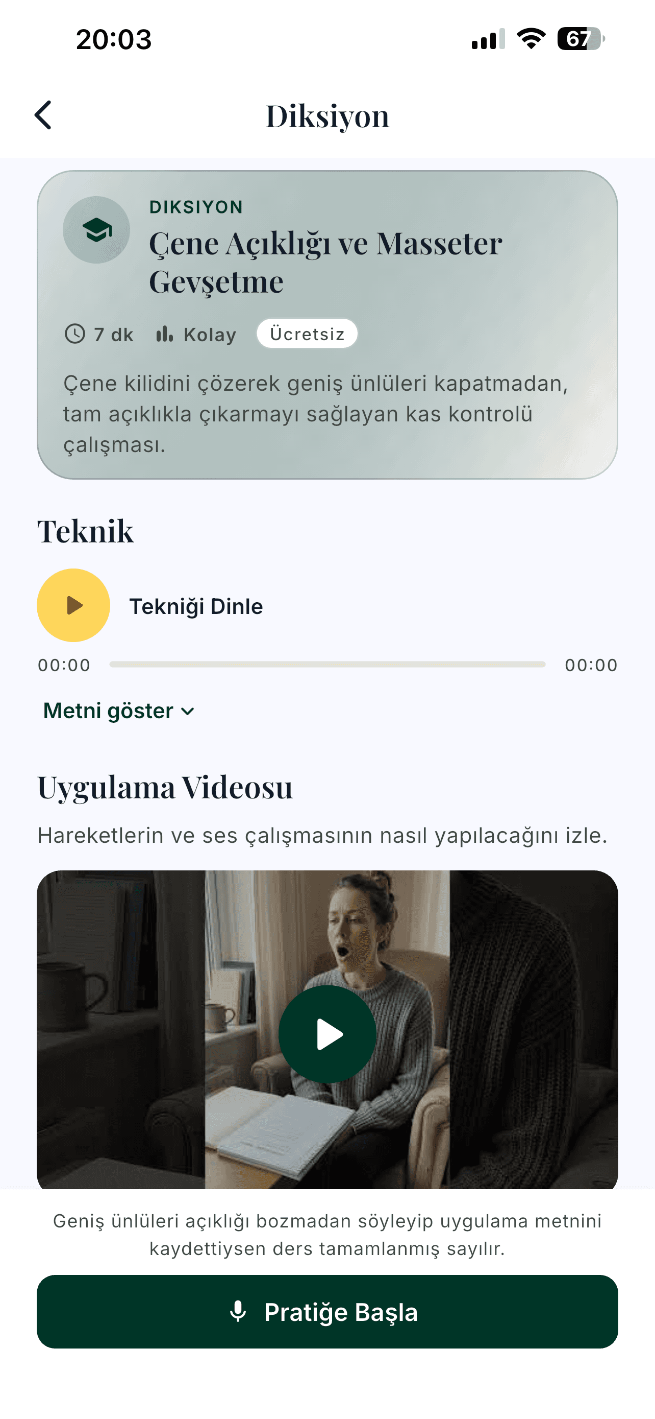 Diksiyon ekranı: Çene Açıklığı ve Masseter Gevşetme