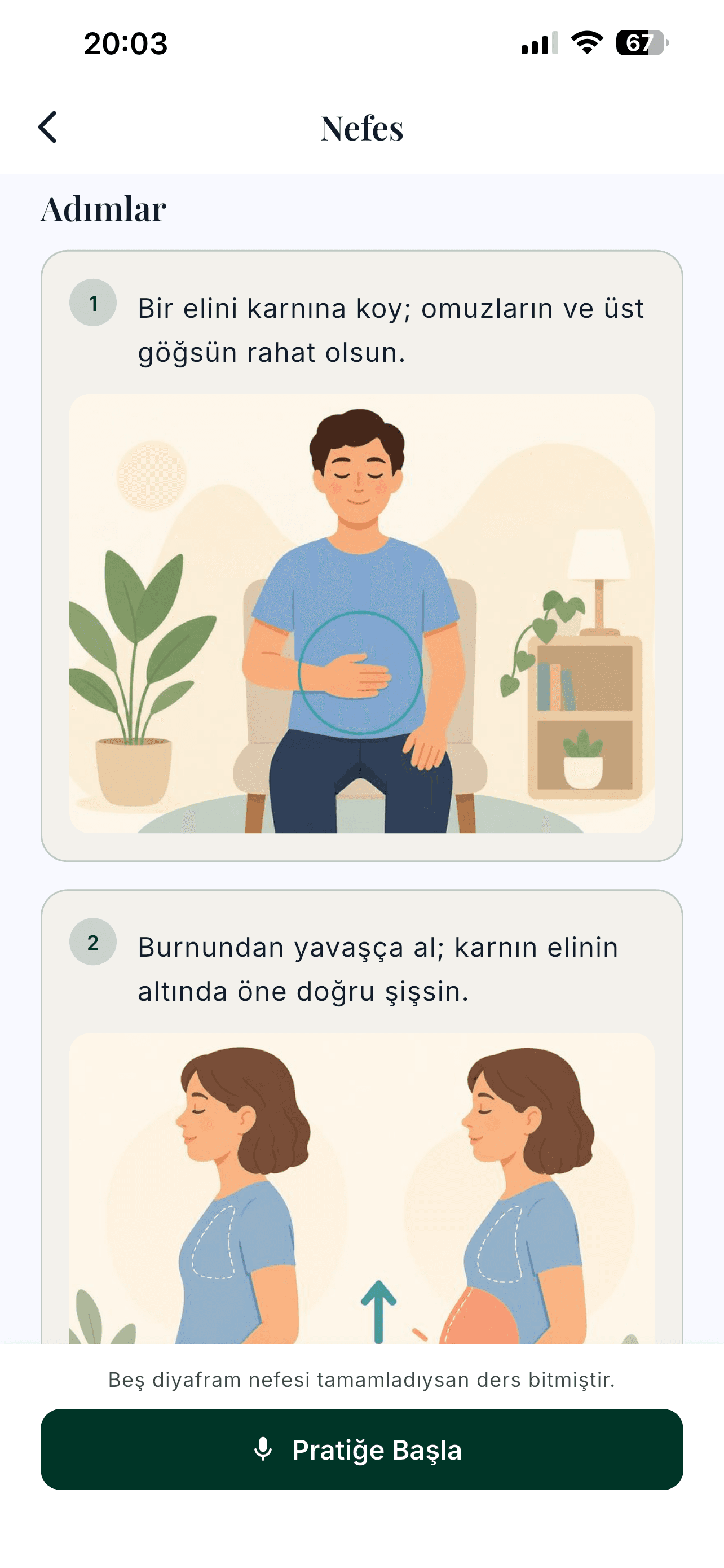 Nefes ekranı: Diyafram adımları