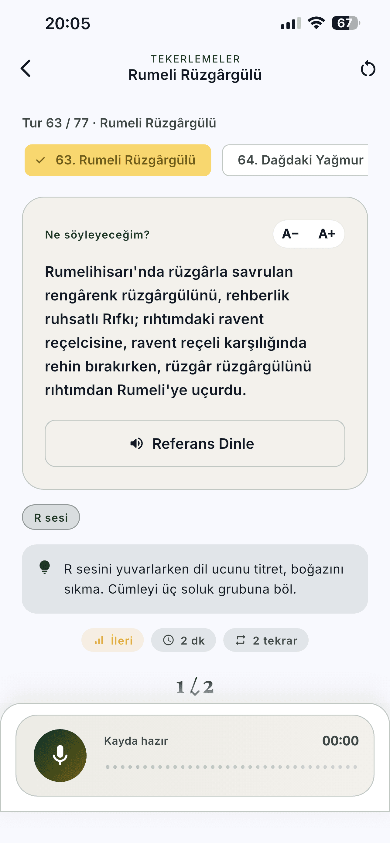 Tekerlemeler ekranı: Rumeli Rüzgârgülü · R sesi